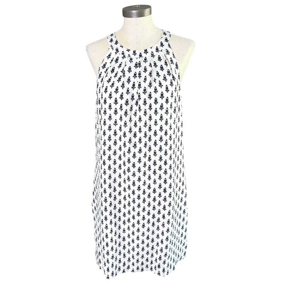 J.Crew Women Navy Blue White Block Print Halter Tulip Back Shift Dress Size 14